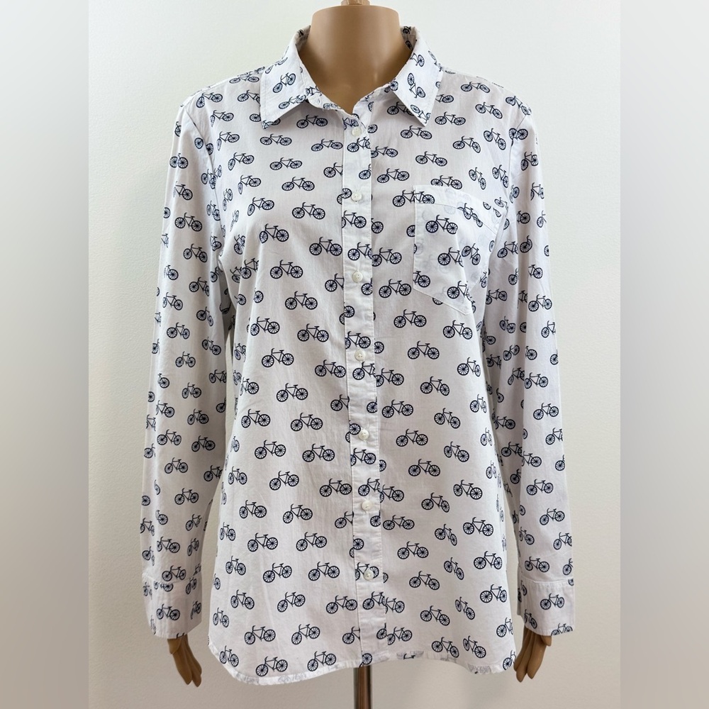 Liz Claiborne Women's Long Sleeve Button up Blouse, Bicycles Print, Size Large